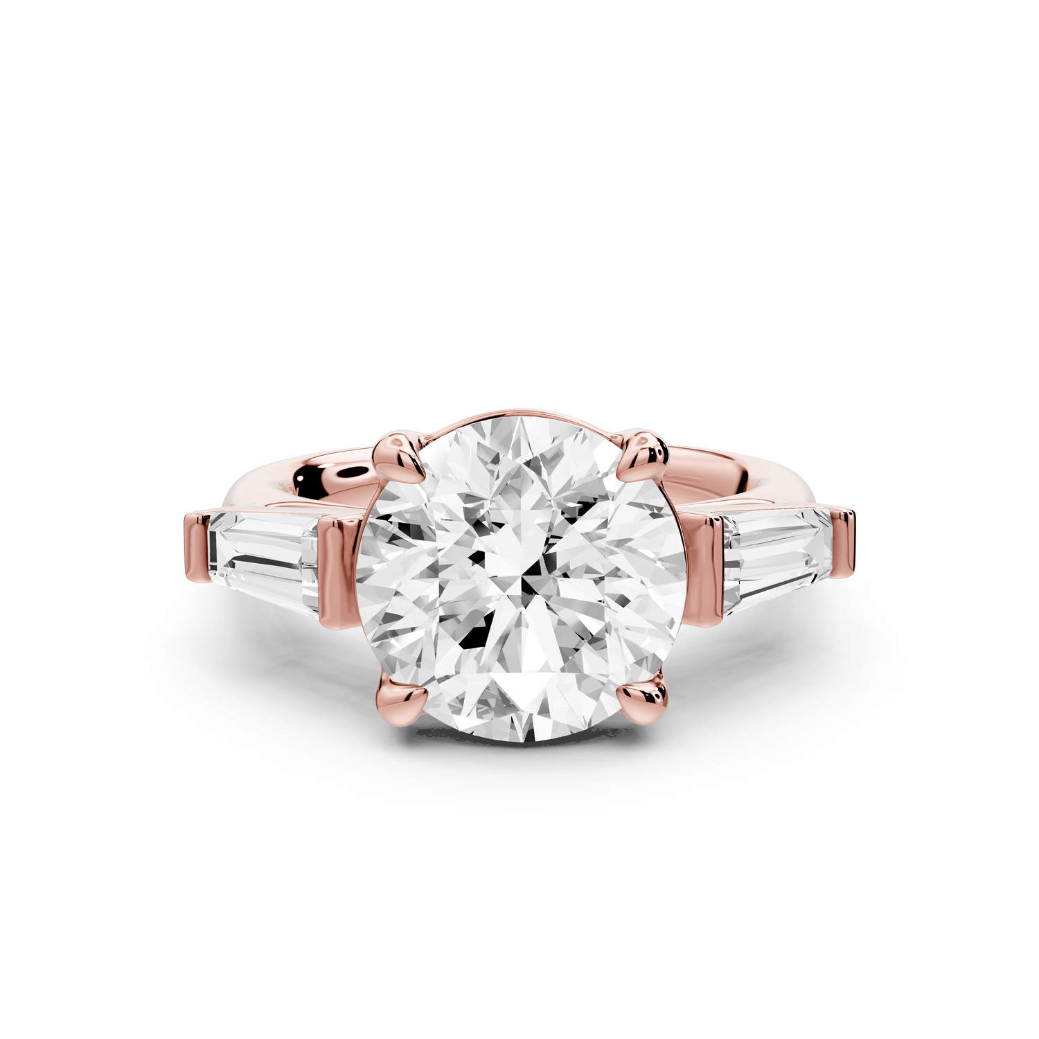 Naomi - 3ct 18k rose gold round diamond with Tapered Baguettes side stones Engagement Ring - Mr. Alex Jewelry