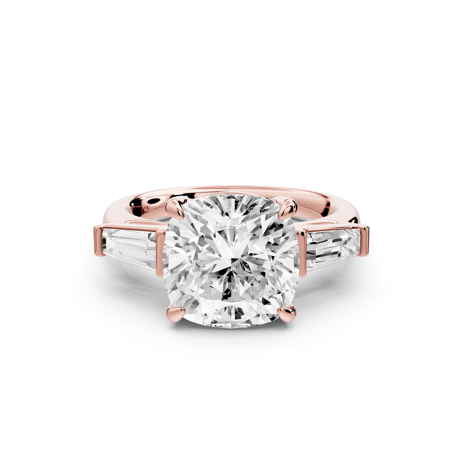 Naomi - 4ct 14k rose gold cushion diamond with Tapered Baguettes side stones Engagement Ring - Mr. Alex Jewelry