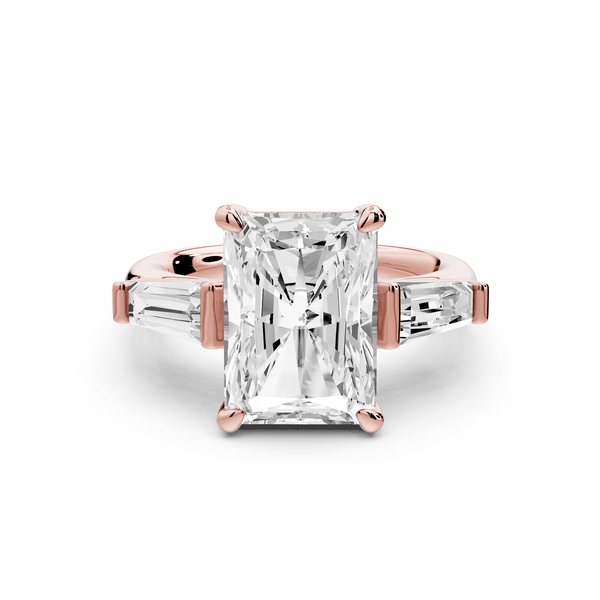 Naomi - 4ct 14k rose gold radiant diamond with Tapered Baguettes side stones Engagement Ring - Mr. Alex Jewelry