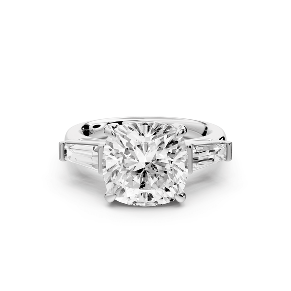Naomi - 4ct 14k white gold cushion diamond with Tapered Baguettes side stones Engagement Ring - Mr. Alex Jewelry
