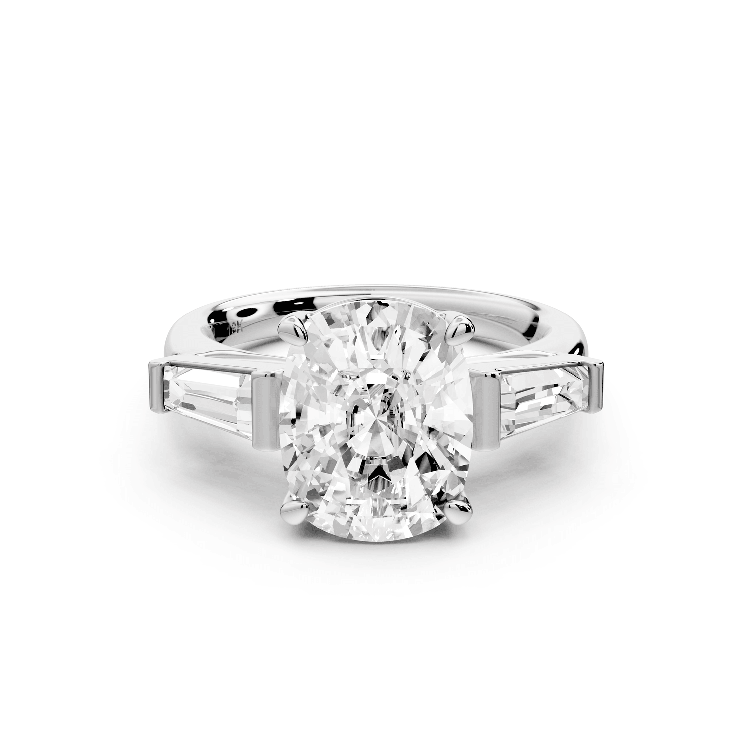 Naomi - 4ct 14k white gold ecushion diamond with Tapered Baguettes side stones Engagement Ring - Mr. Alex Jewelry
