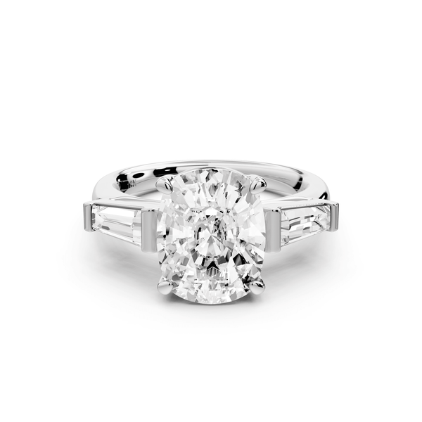 Naomi - 4ct 14k white gold ecushion diamond with Tapered Baguettes side stones Engagement Ring - Mr. Alex Jewelry