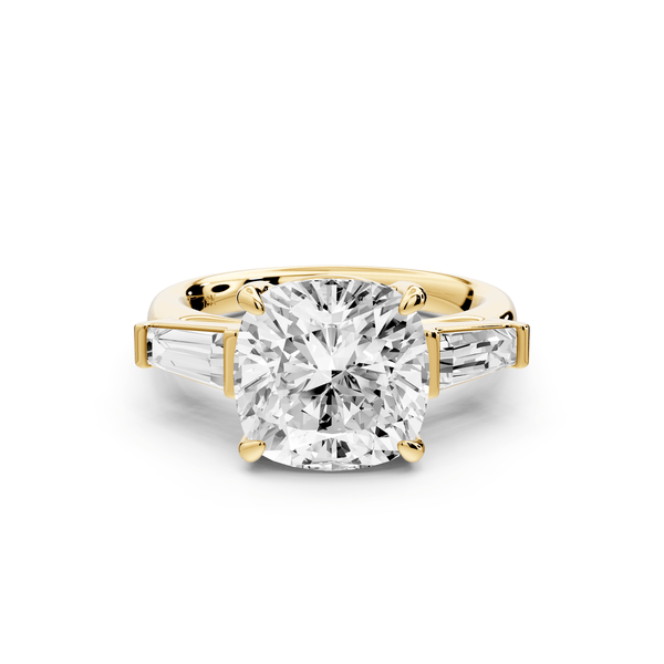Naomi - 4ct 14k yellow gold cushion diamond with Tapered Baguettes side stones Engagement Ring - Mr. Alex Jewelry