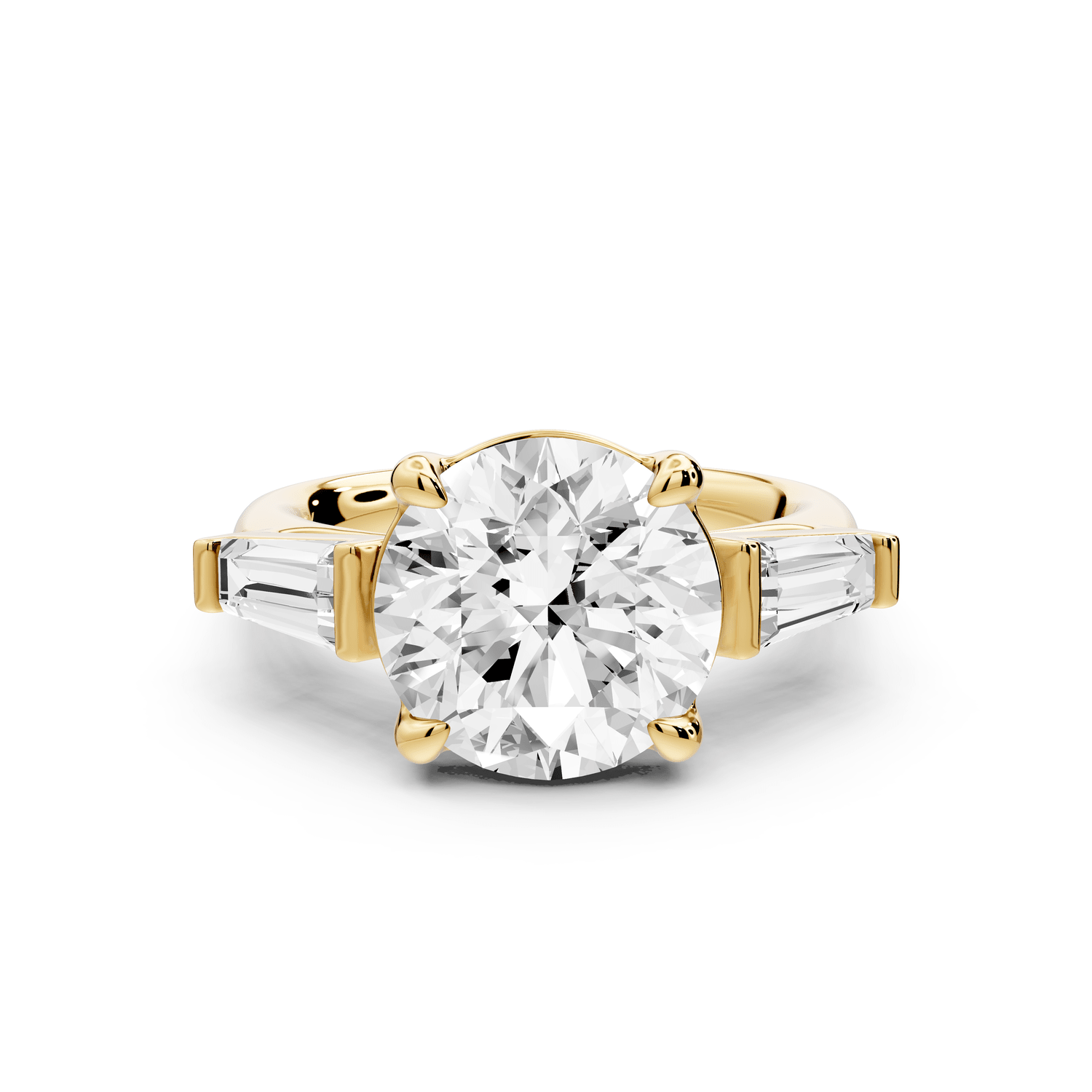 Naomi - 4ct 14k yellow gold round diamond with Tapered Baguettes side stones Engagement Ring - Mr. Alex Jewelry