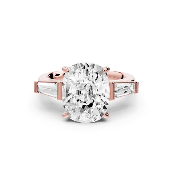 Naomi - 5ct 14k rose gold ecushion diamond with Tapered Baguettes side stones Engagement Ring - Mr. Alex Jewelry