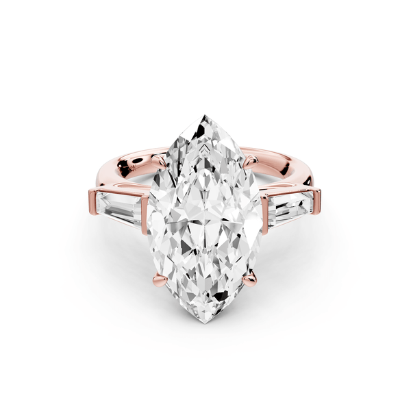 Naomi - 5ct 14k rose gold marquise diamond with Tapered Baguettes side stones Engagement Ring - Mr. Alex Jewelry