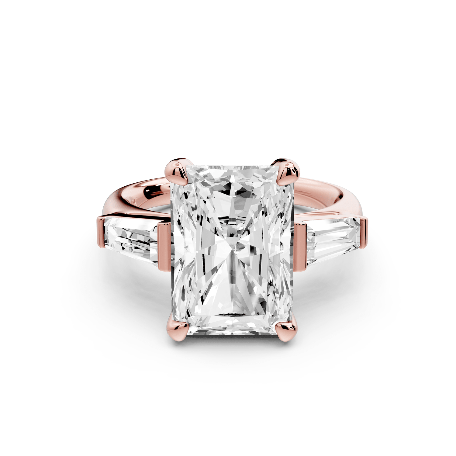 Naomi - 5ct 14k rose gold radiant diamond with Tapered Baguettes side stones Engagement Ring - Mr. Alex Jewelry