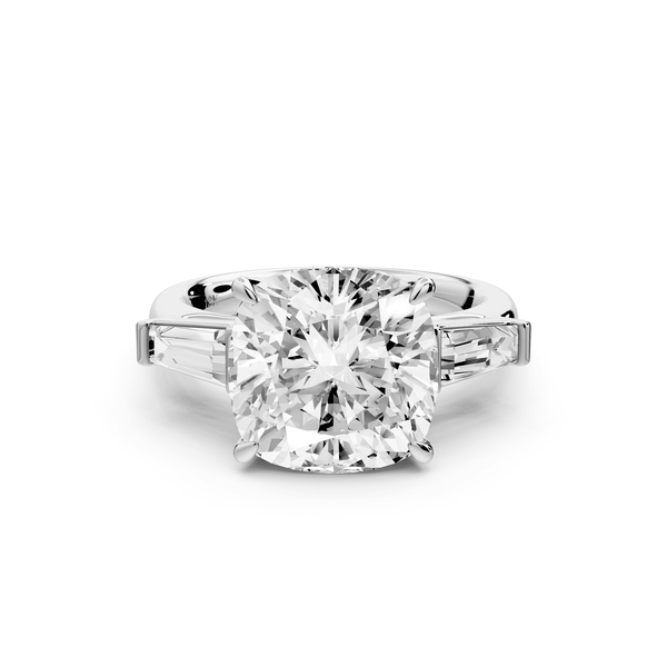 Naomi - 5ct 14k white gold cushion diamond with Tapered Baguettes side stones Engagement Ring - Mr. Alex Jewelry