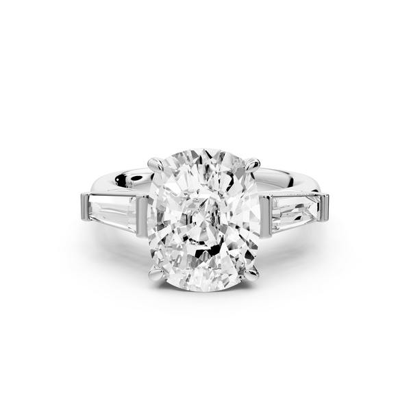 Naomi - 5ct 14k white gold ecushion diamond with Tapered Baguettes side stones Engagement Ring - Mr. Alex Jewelry