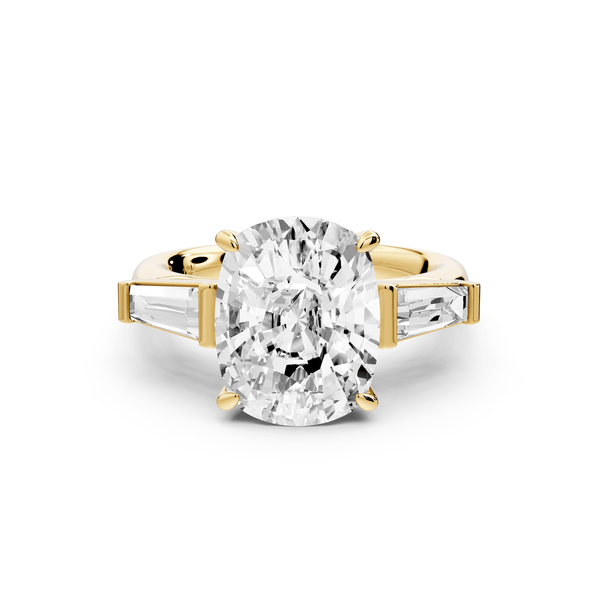 Naomi - 5ct 14k yellow gold ecushion diamond with Tapered Baguettes side stones Engagement Ring - Mr. Alex Jewelry