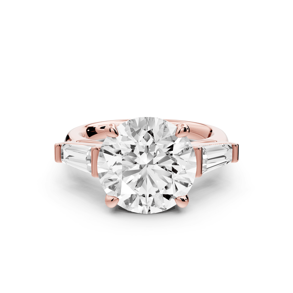 Naomi - 5ct 18k rose gold round diamond with Tapered Baguettes side stones Engagement Ring - Mr. Alex Jewelry