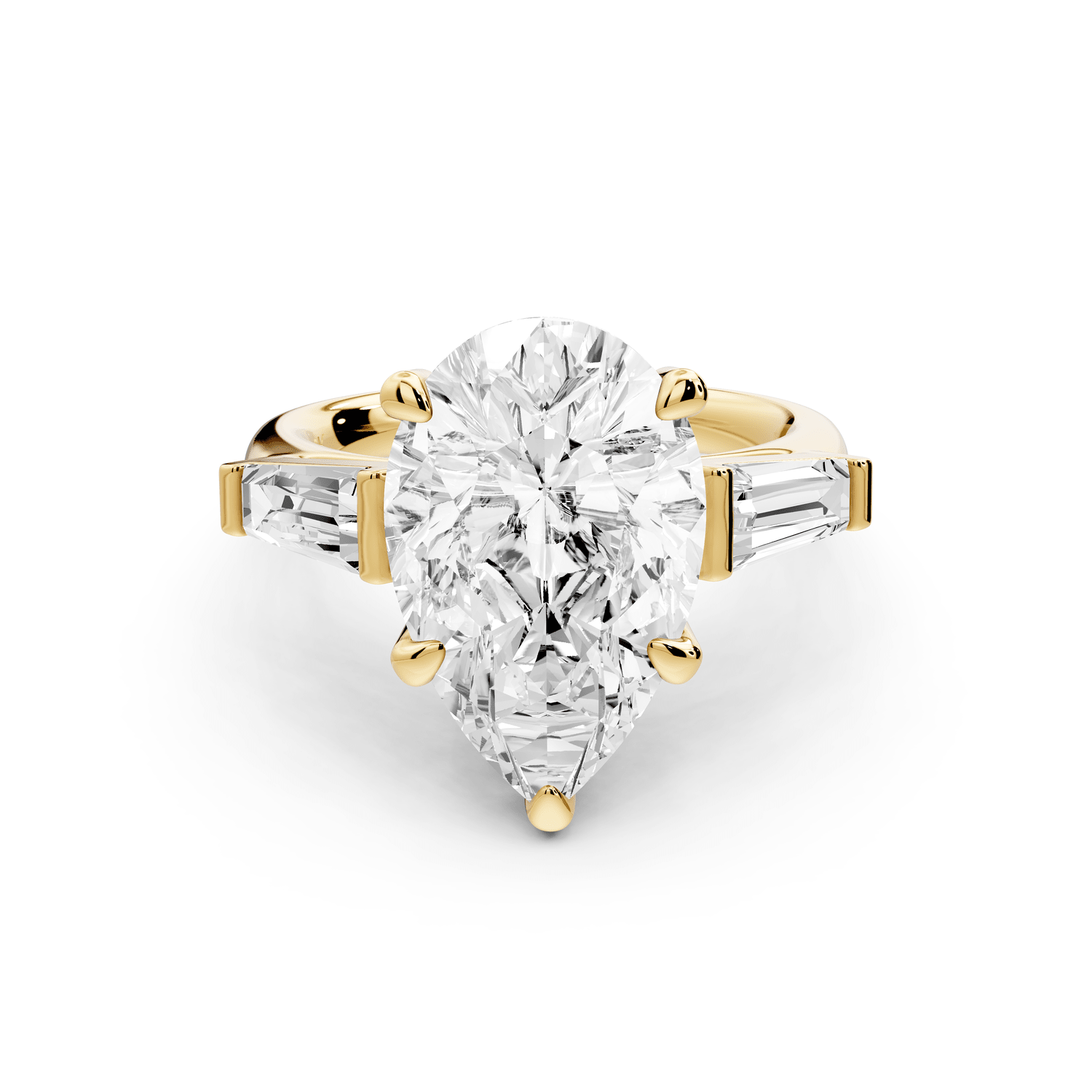 Naomi - 5ct 18k yellow gold pear diamond with Tapered Baguettes side stones Engagement Ring - Mr. Alex Jewelry