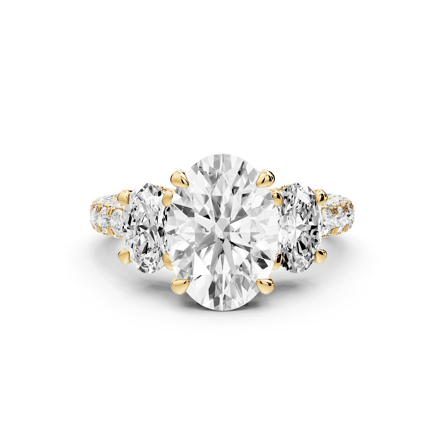 Neta - 2ct 18k yellow gold Oval Hidden Halo Three-Stone Engagement Ring with Pavé Band - Mr. Alex Jewelry