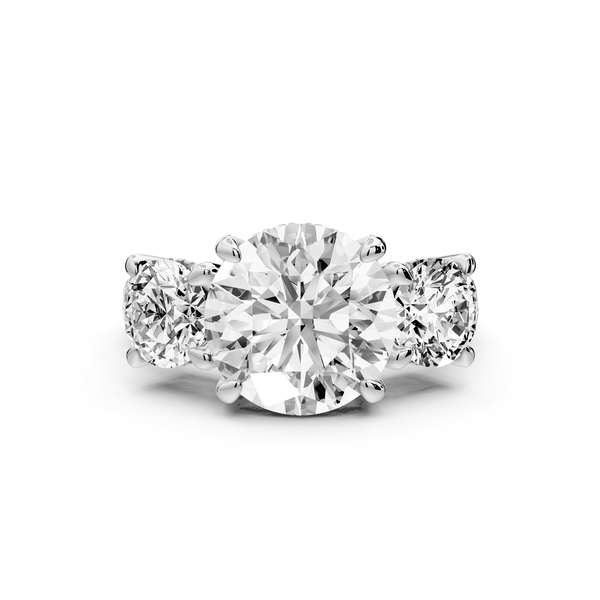 Neta - 3ct 18k white gold Round Hidden Halo Three-Stone Engagement Ring with Pavé Band - Mr. Alex Jewelry