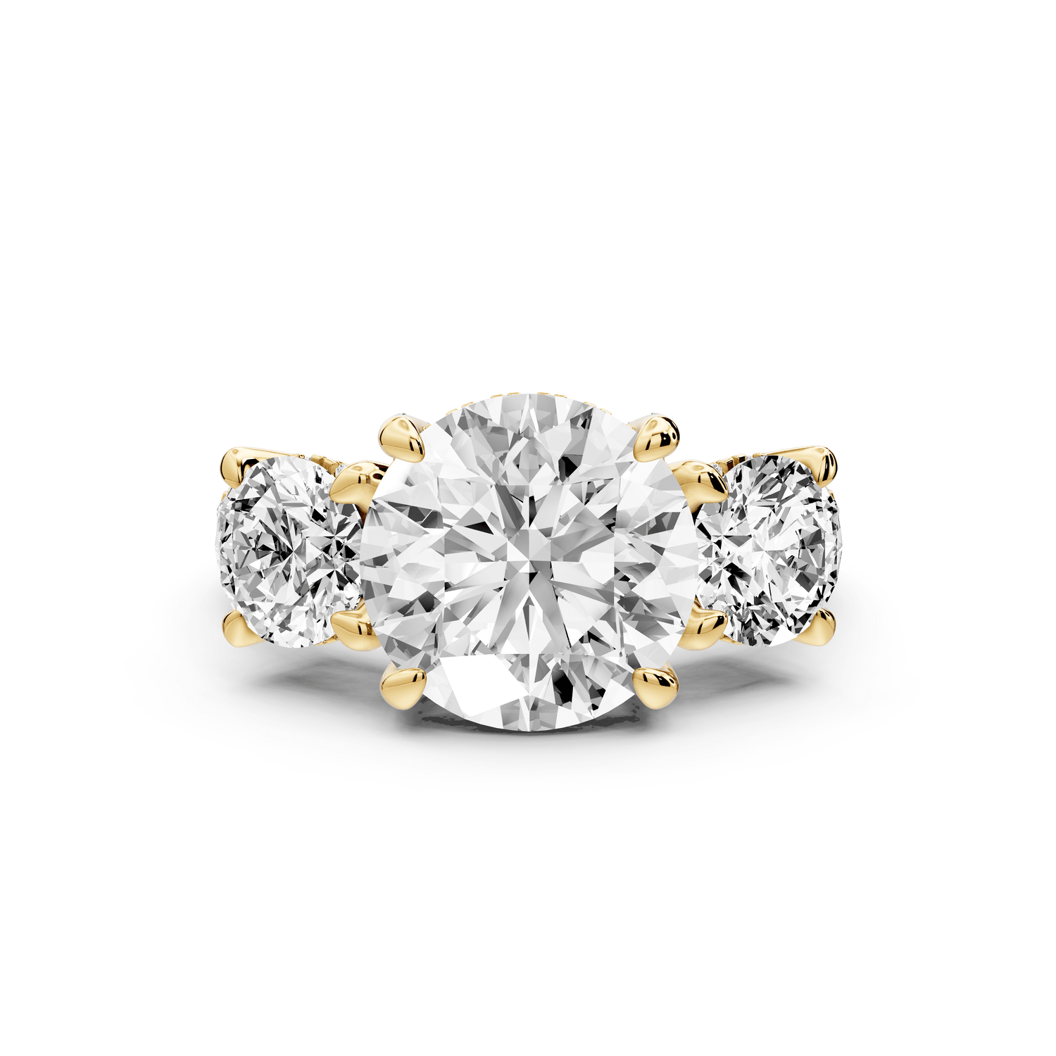 Neta - 3ct 18k yellow gold Round Hidden Halo Three-Stone Engagement Ring with Pavé Band - Mr. Alex Jewelry