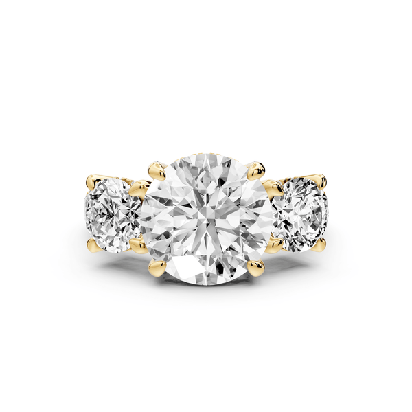 Neta - 3ct 18k yellow gold Round Hidden Halo Three-Stone Engagement Ring with Pavé Band - Mr. Alex Jewelry