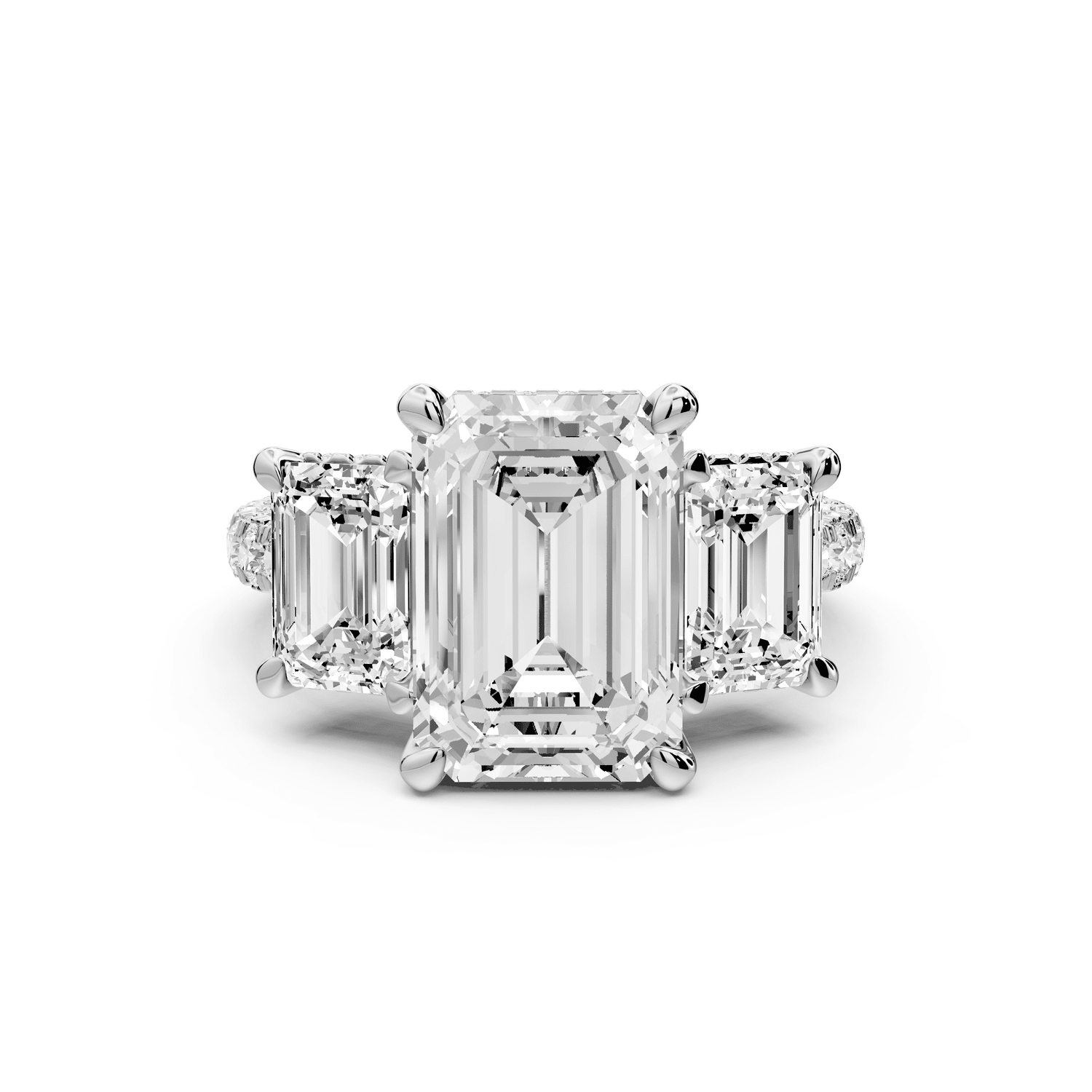 Neta - 4ct 14k white gold Emerald Hidden Halo Three-Stone Engagement Ring with Pavé Band - Mr. Alex Jewelry