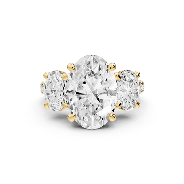 Neta - 4ct 18k yellow gold Oval Hidden Halo Three-Stone Engagement Ring with Pavé Band - Mr. Alex Jewelry