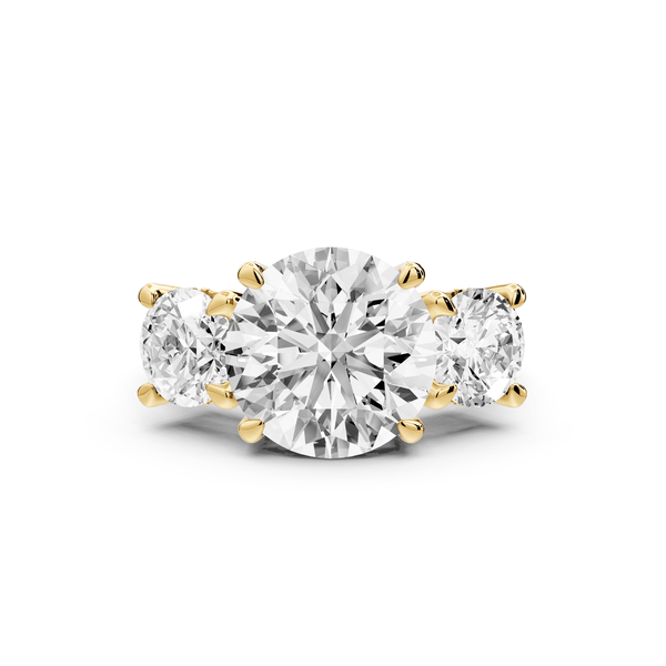 Neta - 4ct 18k yellow gold Round Hidden Halo Three-Stone Engagement Ring with Pavé Band - Mr. Alex Jewelry