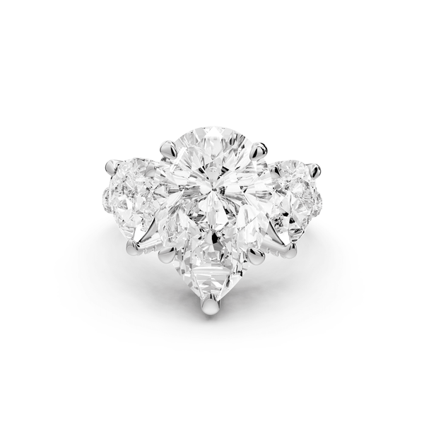 Neta - 5ct 18k white gold Pear Hidden Halo Three-Stone Engagement Ring with Pavé Band - Mr. Alex Jewelry