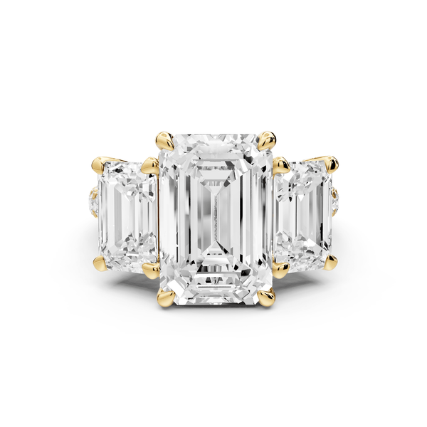 Neta - 5ct 18k yellow gold Emerald Hidden Halo Three-Stone Engagement Ring with Pavé Band - Mr. Alex Jewelry