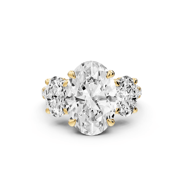 Neta - 5ct 18k yellow gold Oval Hidden Halo Three-Stone Engagement Ring with Pavé Band - Mr. Alex Jewelry