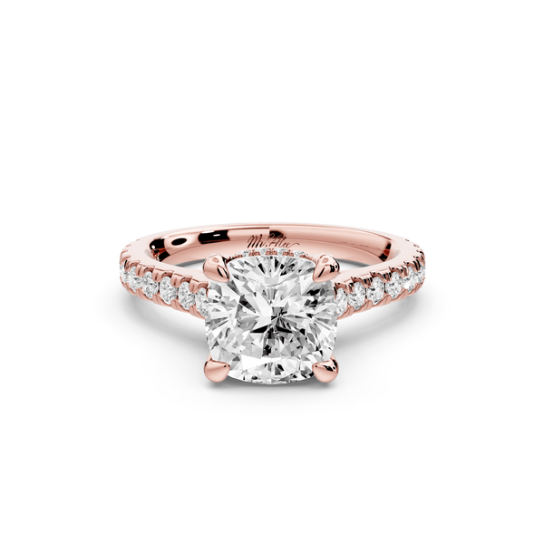 Odette - 2ct 14k rose gold cushion Diamond Engagement Ring with Pavé Band & Hidden Halo - Mr. Alex Jewelry