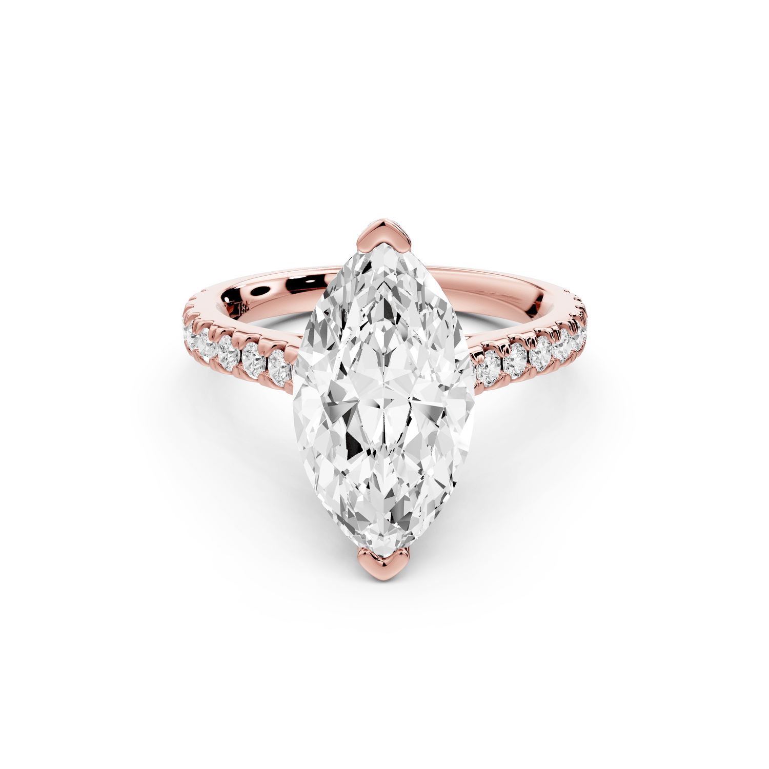Odette - 3ct 14k rose gold marquise Diamond Engagement Ring with Pavé Band & Hidden Halo - Mr. Alex Jewelry