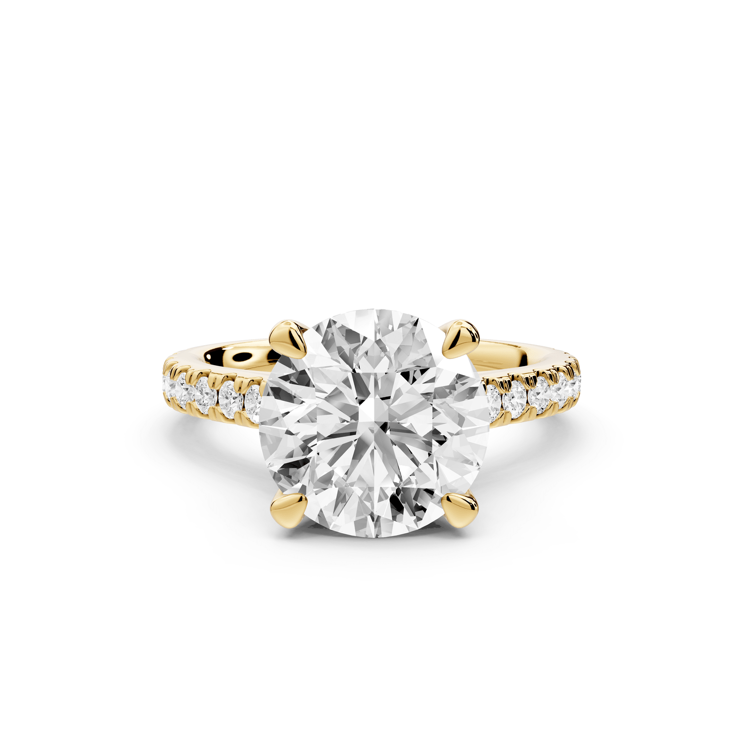 Odette - 3ct 14k yellow gold round Diamond Engagement Ring with Pavé Band & Hidden Halo - Mr. Alex Jewelry