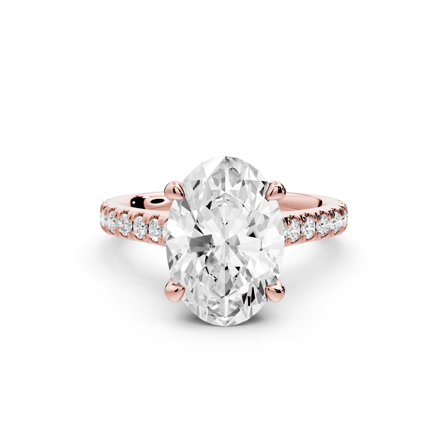 Odette - 3ct 18k rose gold oval Diamond Engagement Ring with Pavé Band & Hidden Halo - Mr. Alex Jewelry