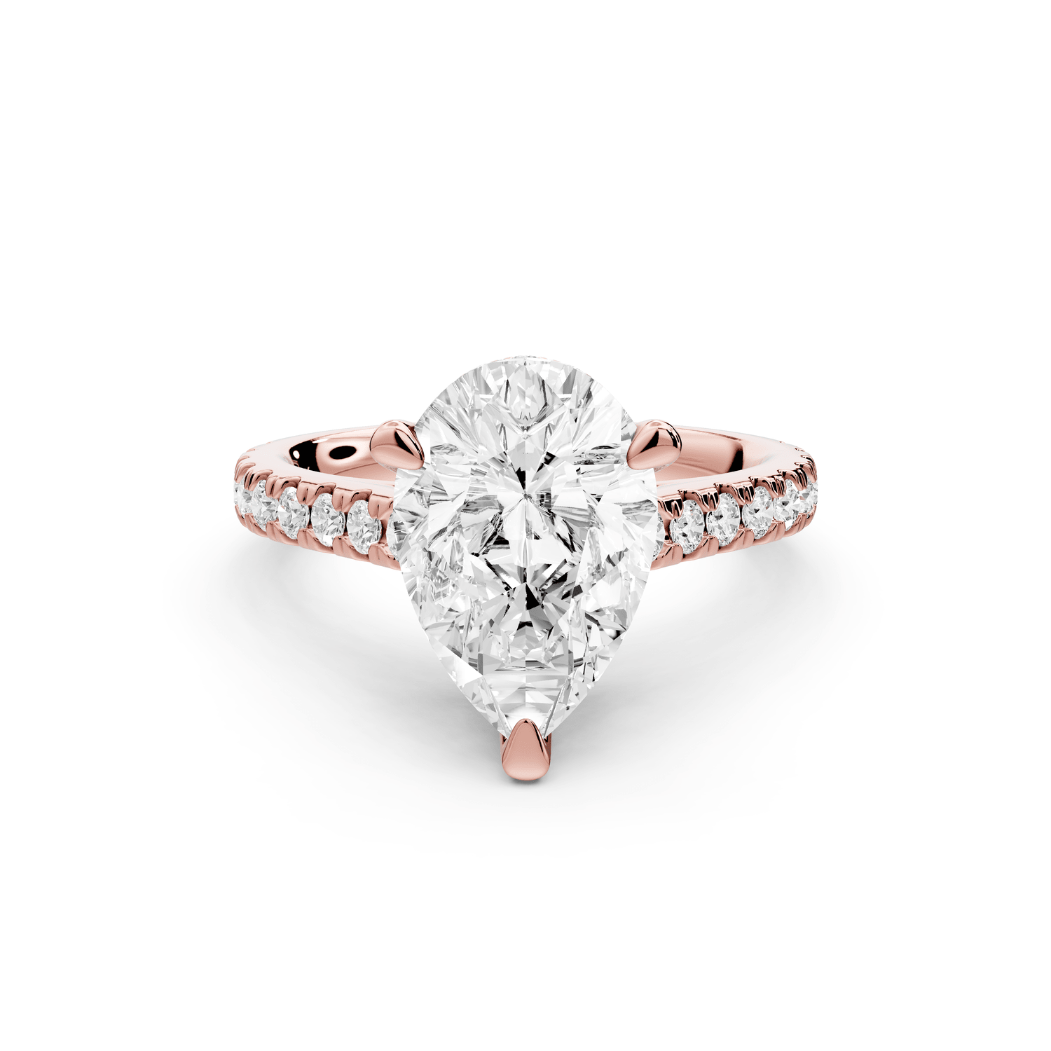 Odette - 3ct 18k rose gold pear Diamond Engagement Ring with Pavé Band & Hidden Halo - Mr. Alex Jewelry