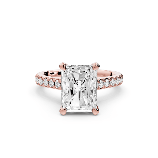Odette - 3ct 18k rose gold radiant Diamond Engagement Ring with Pavé Band & Hidden Halo - Mr. Alex Jewelry