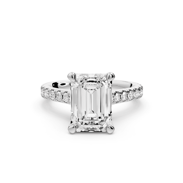 Odette - 3ct 18k white gold emerald Diamond Engagement Ring with Pavé Band & Hidden Halo - Mr. Alex Jewelry