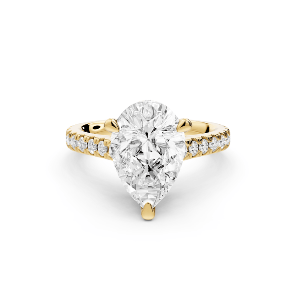 Odette - 3ct 18k yellow gold pear Diamond Engagement Ring with Pavé Band & Hidden Halo - Mr. Alex Jewelry