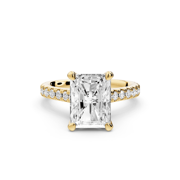 Odette - 3ct 18k yellow gold radiant Diamond Engagement Ring with Pavé Band & Hidden Halo - Mr. Alex Jewelry