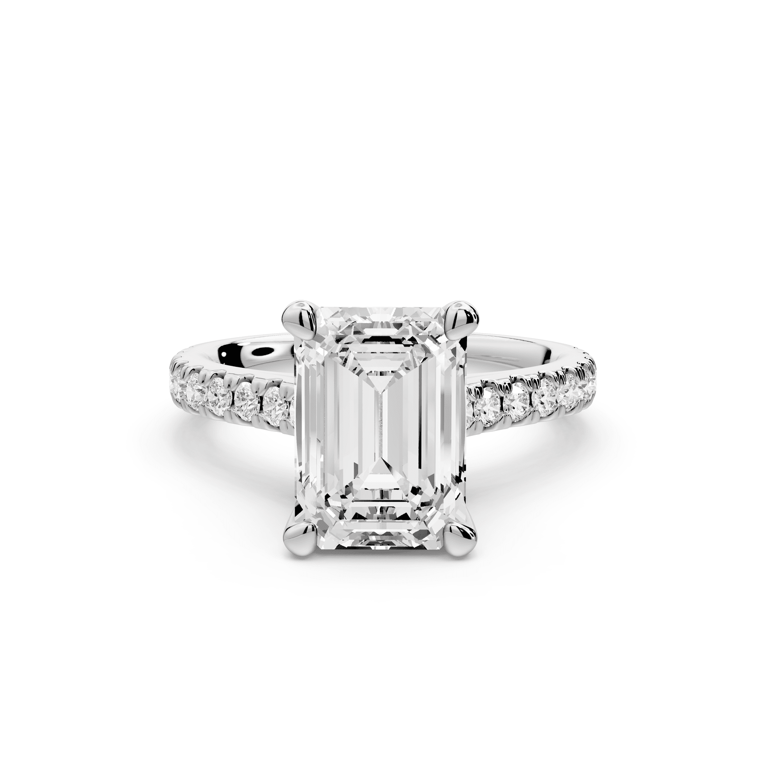 Odette - 3ct platinum emerald Diamond Engagement Ring with Pavé Band & Hidden Halo - Mr. Alex Jewelry