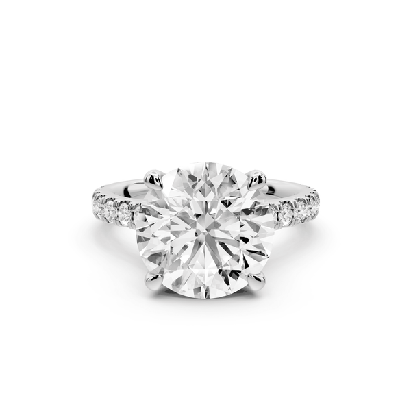 Odette - 4ct 14k white gold round Diamond Engagement Ring with Pavé Band & Hidden Halo - Mr. Alex Jewelry