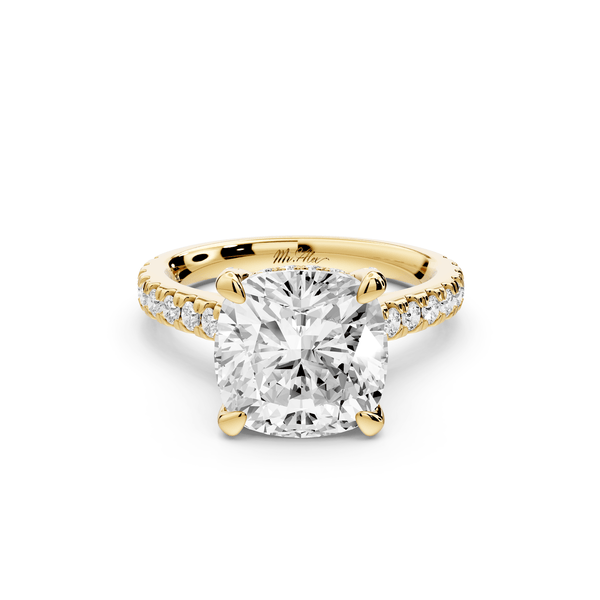Odette - 4ct 14k yellow gold cushion Diamond Engagement Ring with Pavé Band & Hidden Halo - Mr. Alex Jewelry