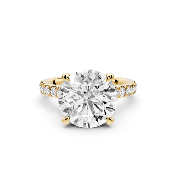 Odette - 4ct 14k yellow gold round Diamond Engagement Ring with Pavé Band & Hidden Halo - Mr. Alex Jewelry