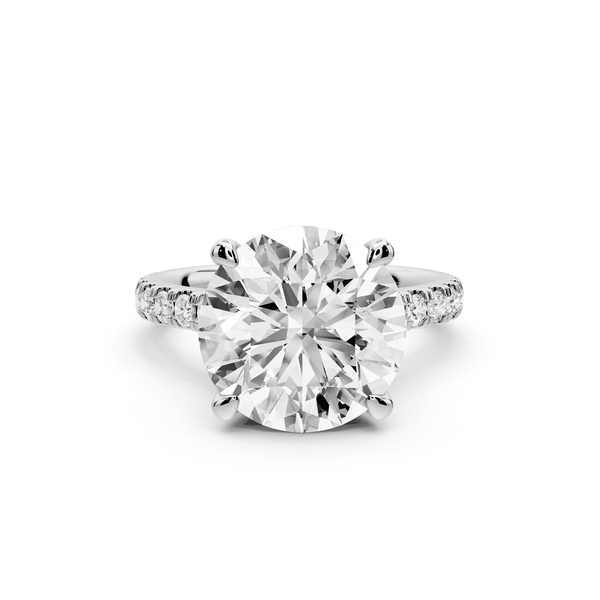 Odette - 5ct 14k white gold round Diamond Engagement Ring with Pavé Band & Hidden Halo - Mr. Alex Jewelry