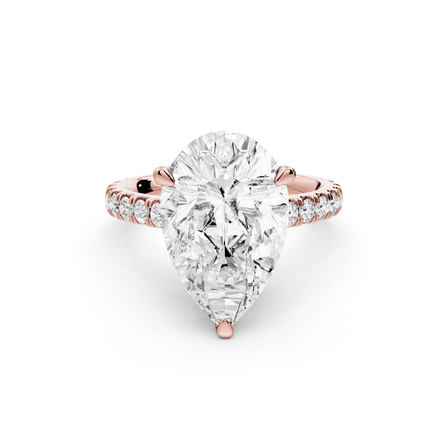 Odette - 5ct 18k rose gold pear Diamond Engagement Ring with Pavé Band & Hidden Halo - Mr. Alex Jewelry