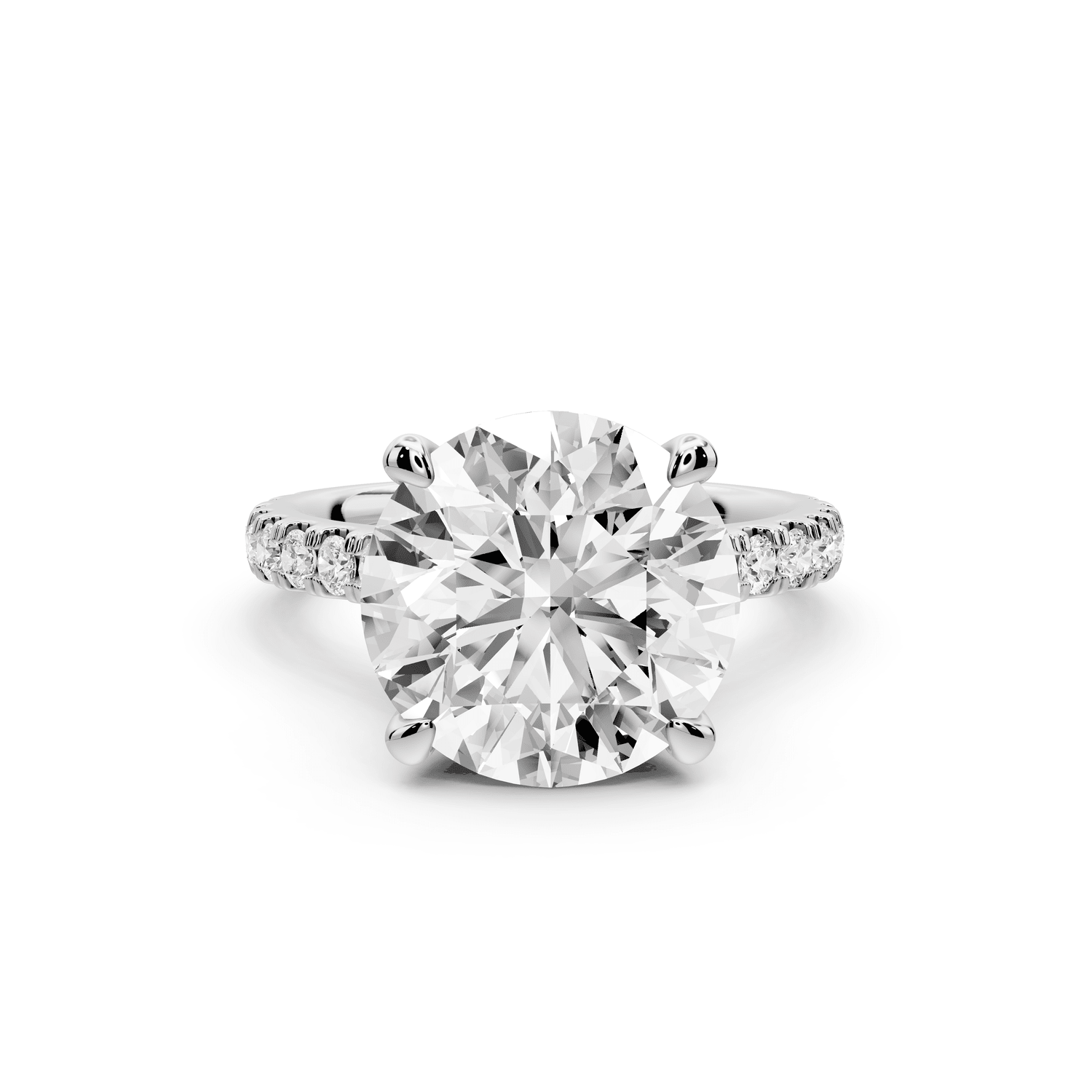 Odette - 5ct 18k white gold round Diamond Engagement Ring with Pavé Band & Hidden Halo - Mr. Alex Jewelry