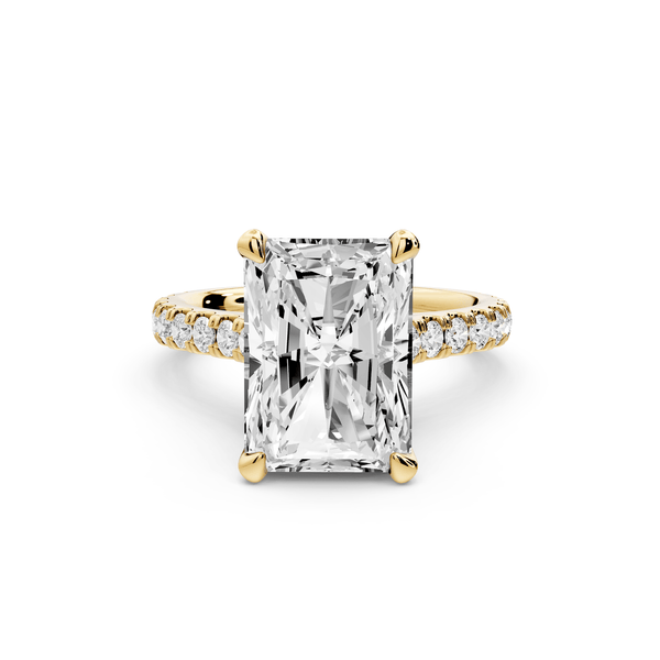 Odette - 5ct 18k yellow gold radiant Diamond Engagement Ring with Pavé Band & Hidden Halo - Mr. Alex Jewelry