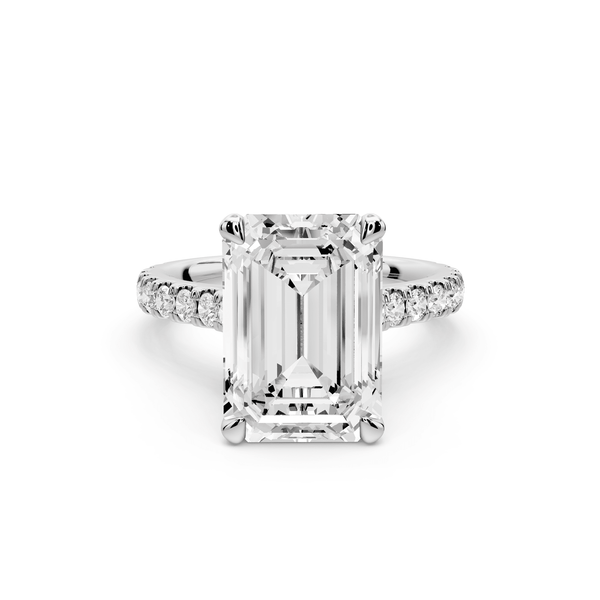 Odette - 5ct platinum emerald Diamond Engagement Ring with Pavé Band & Hidden Halo - Mr. Alex Jewelry
