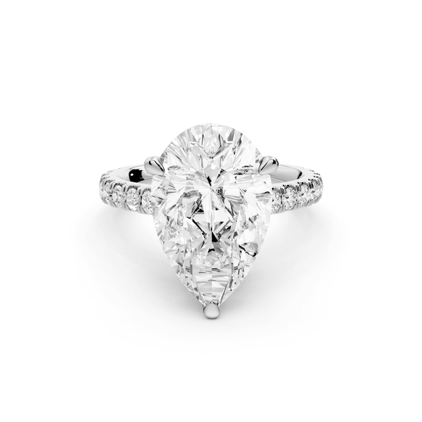 Odette - 5ct platinum pear Diamond Engagement Ring with Pavé Band & Hidden Halo - Mr. Alex Jewelry