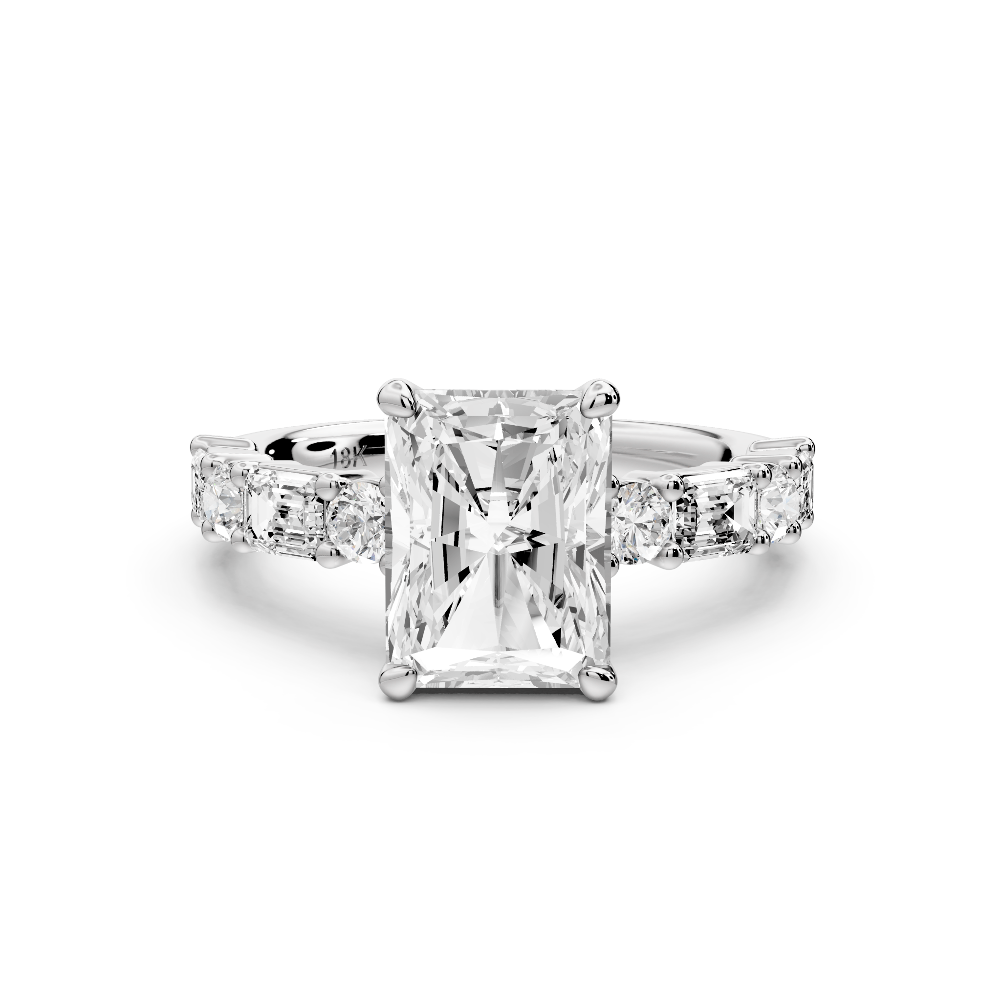 Radiant Cut Diamond Engagement Ring with Side Stones (AJ102RA) - Mr. Alex Jewelry