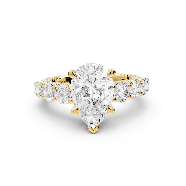 Rocio - 2ct 18k yellow gold Pear Hidden Halo Engagement Ring with Graduated Side Stones and Double Pavé Band - Mr. Alex Jewelry