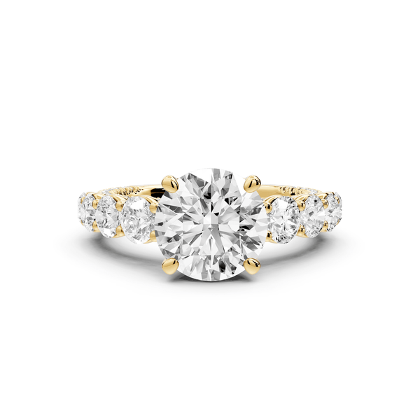 Rocio - 2ct 18k yellow gold Round Hidden Halo Engagement Ring with Graduated Side Stones and Double Pavé Band - Mr. Alex Jewelry