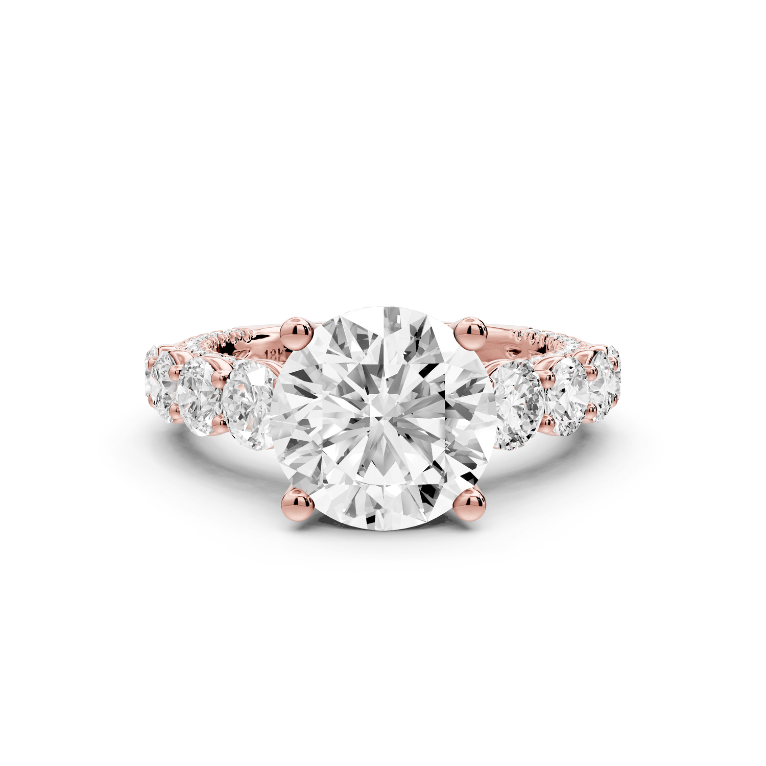 Rocio - 3ct 14k rose gold Round Hidden Halo Engagement Ring with Graduated Side Stones and Double Pavé Band - Mr. Alex Jewelry