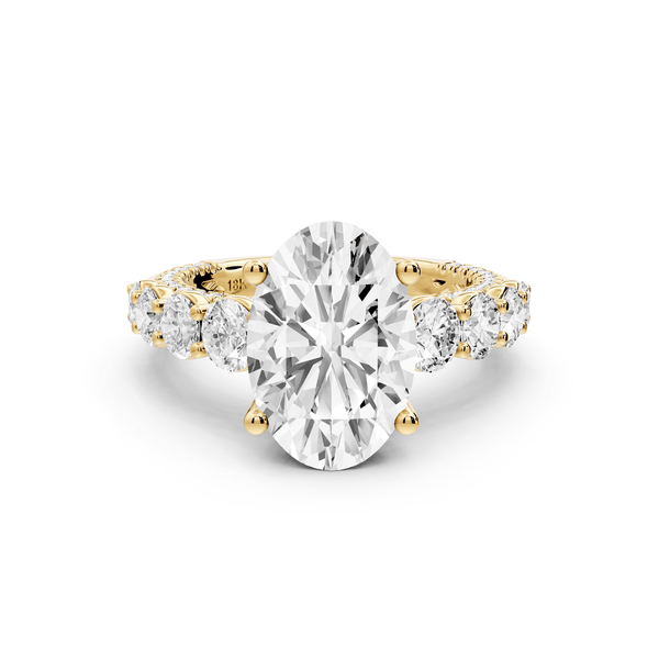 Rocio - 3ct 18k yellow gold Oval Hidden Halo Engagement Ring with Graduated Side Stones and Double Pavé Band - Mr. Alex Jewelry